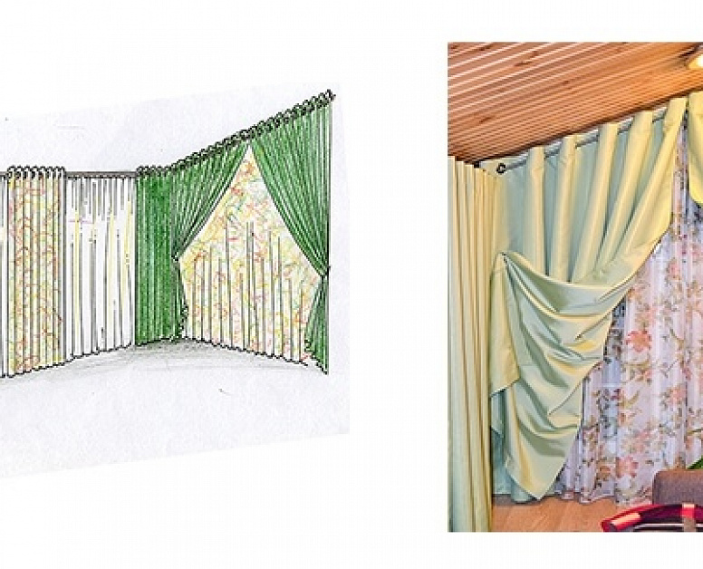 Эскиз зеленых штор в гостиную