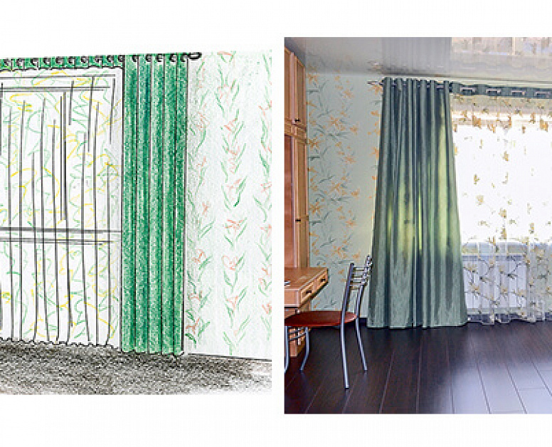 Эскиз зеленых штор для гостиной